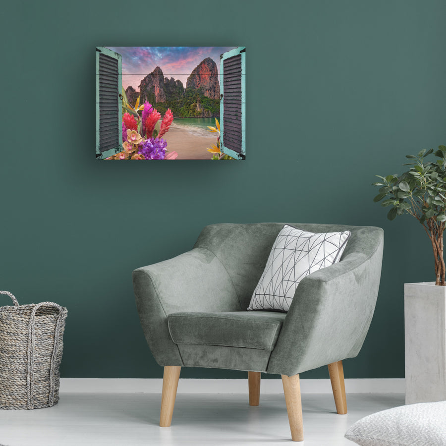 Wall Art 12 x 16 Inches Titled Window to Paradise VI Ready to Hang Printed on Wooden Planks Image 1