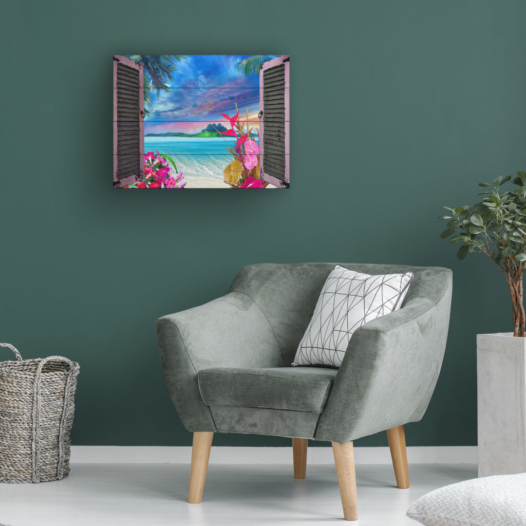 Wall Art 12 x 16 Inches Titled Window to Paradise VII Ready to Hang Printed on Wooden Planks Image 1