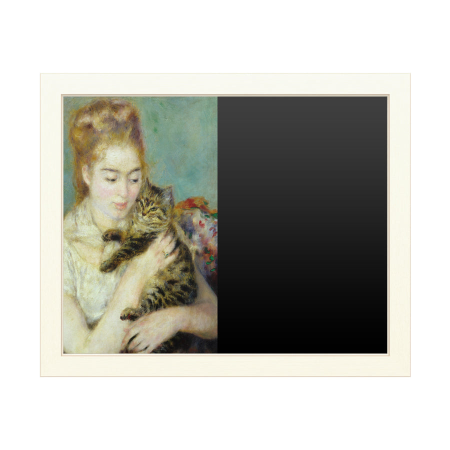 16 x 20 Chalk Board with Printed Artwork - Pierre Renoir Woman With a Cat 1875 White Board - Ready to Hang Chalkboard Image 1