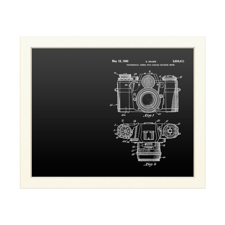 16 x 20 Chalk Board with Printed Artwork - Claire Doherty Photographic Camera Patent 1962 White Board - Ready to Hang Image 1