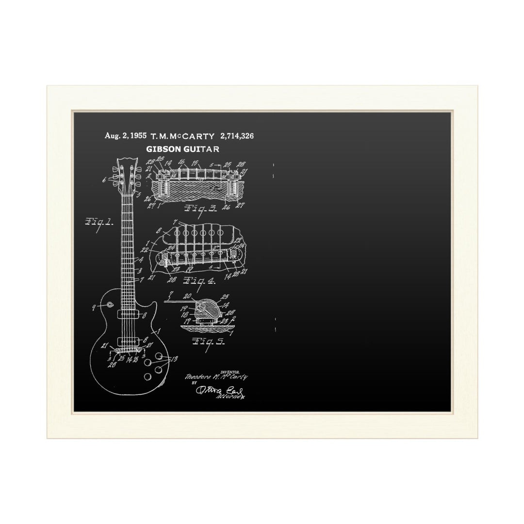 16 x 20 Chalk Board with Printed Artwork - Claire Doherty 1955 Mccarty Gibson Guitar Patent Black White Board - Ready to Image 1