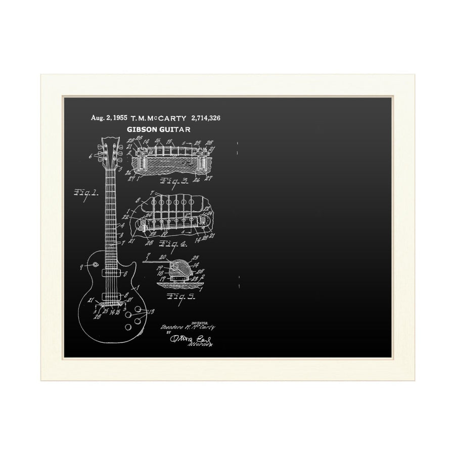 16 x 20 Chalk Board with Printed Artwork - Claire Doherty 1955 Mccarty Gibson Guitar Patent Black White Board - Ready to Image 1