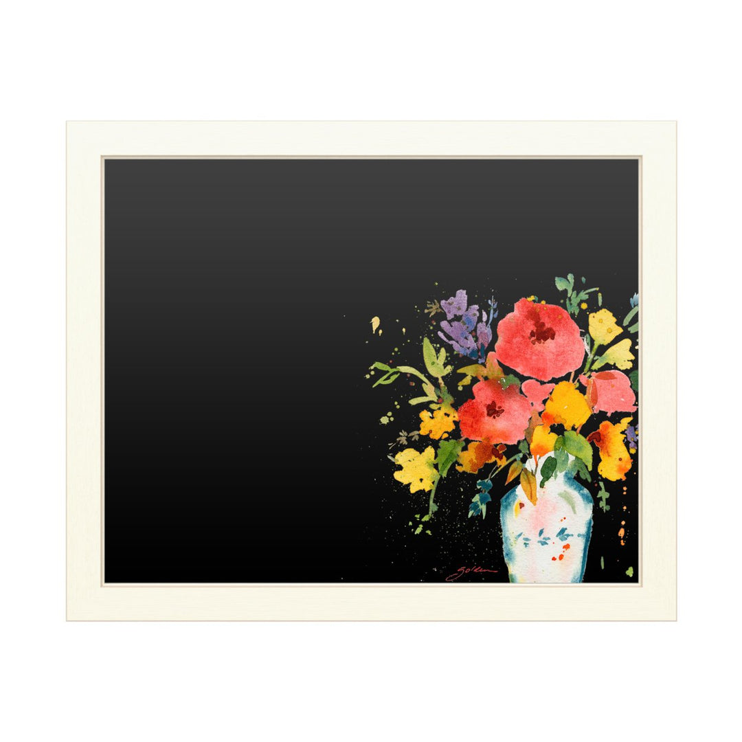 16 x 20 Chalk Board with Printed Artwork - Sheila Golden White Vase with Bright Flowers White Board - Ready to Hang Image 1