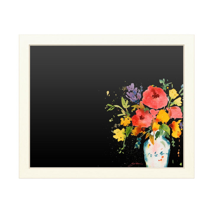 16 x 20 Chalk Board with Printed Artwork - Sheila Golden White Vase with Bright Flowers White Board - Ready to Hang Image 1