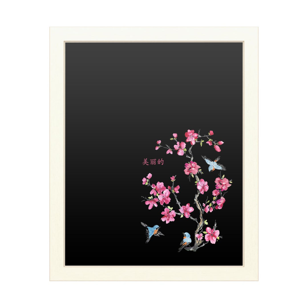 16 x 20 Chalk Board with Printed Artwork - Jean Plout Cherry Blossom Beautiful Birds White Board - Ready to Hang Image 1