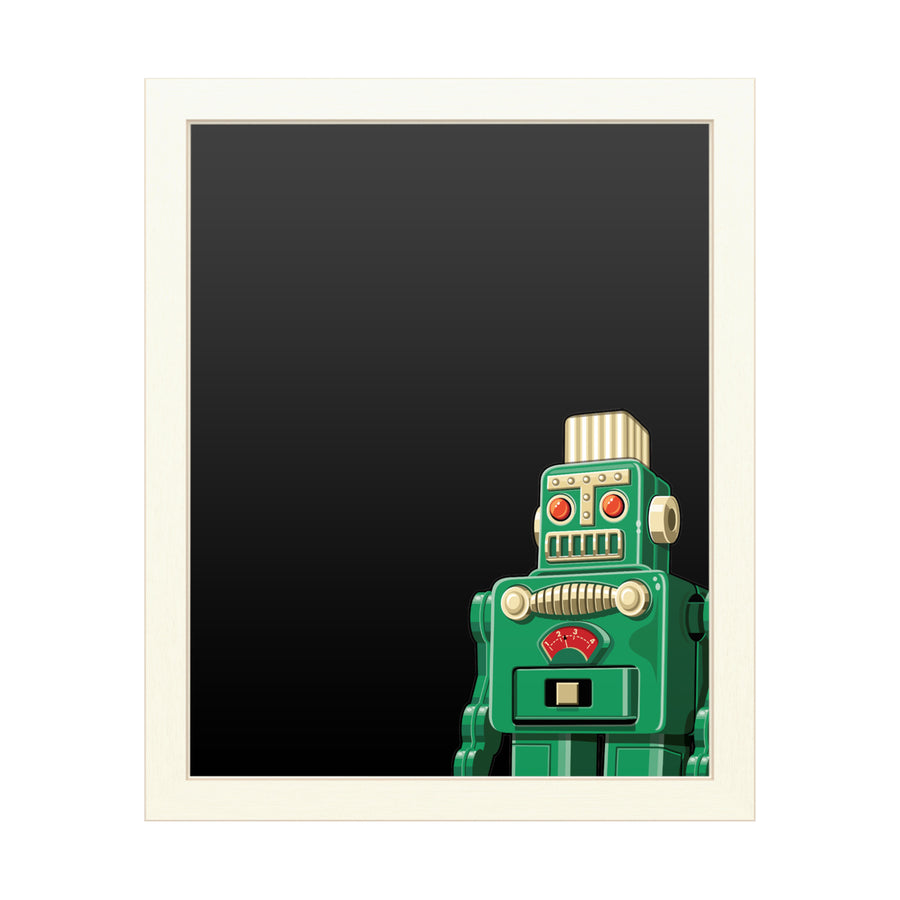 16 x 20 Chalk Board with Printed Artwork - Ron Magnes Vintage Green Robot White Board - Ready to Hang Chalkboard Image 1