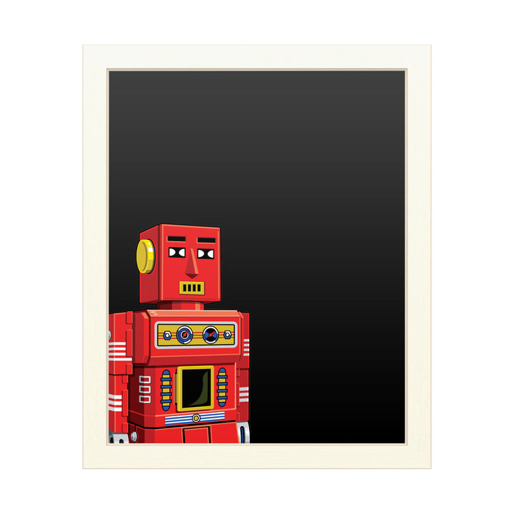 16 x 20 Chalk Board with Printed Artwork - Ron Magnes Vintage Red Robot White Board - Ready to Hang Chalkboard Image 1