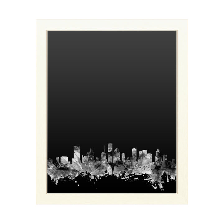 16 x 20 Chalk Board with Printed Artwork - Michael Tompsett Houston Texas Skyline BandW White Board - Ready to Hang Image 1