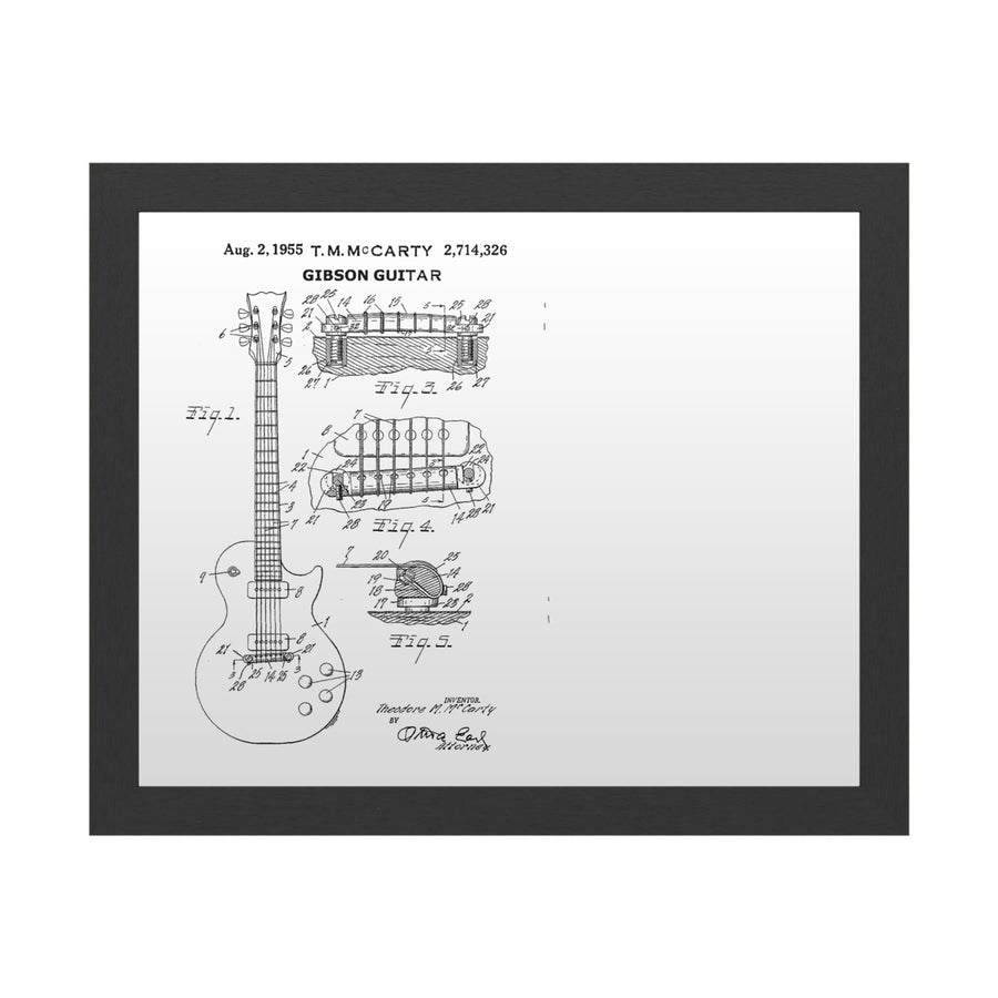 Dry Erase 16 x 20 Marker Board  with Printed Artwork - Claire Doherty 1955 Mccarty Gibson Guitar Patent Black White Image 1