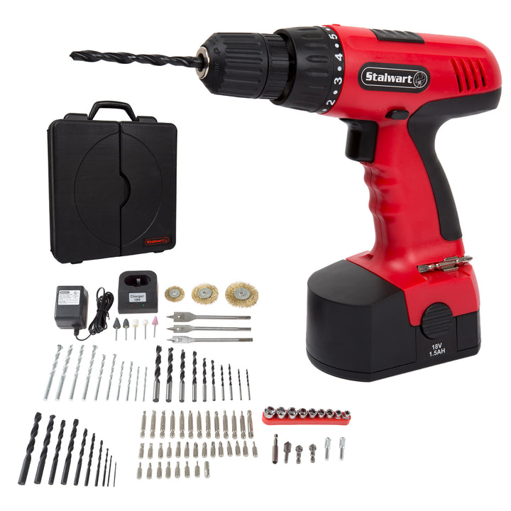 Stalwart 18V Cordless Drill Set - 89 pcs 3/8 inch Keyless Chuck Rechargeable Image 1