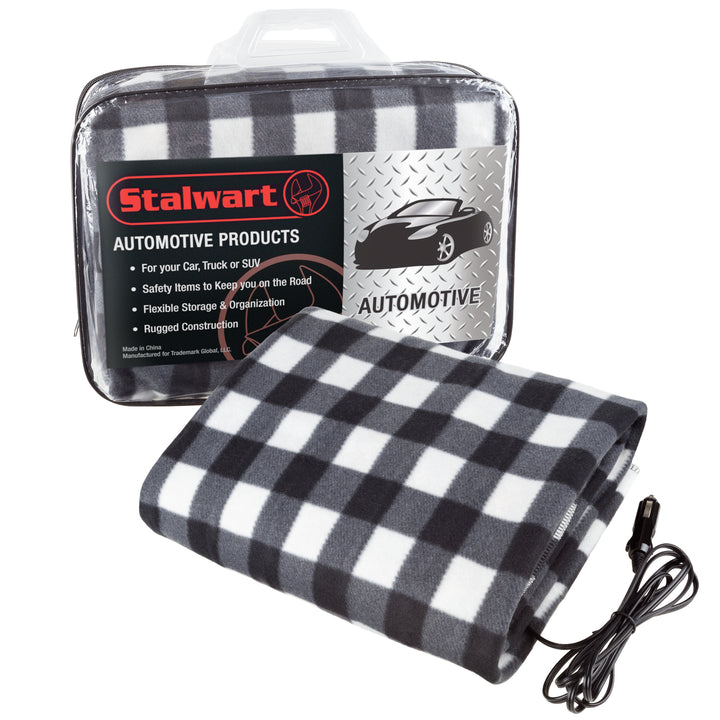 Electric Car Blanket 12 Volt Plugs Into Car Lighter Keep Cold Weather SUV RV Heated Plaid Throw Image 4