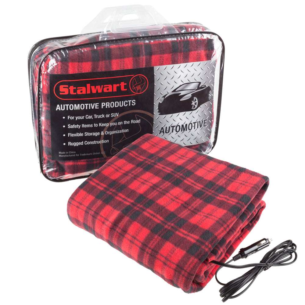 Electric Car Blanket 12 Volt Plugs Into Car Lighter Keep Cold Weather SUV RV Heated Plaid Throw Image 2