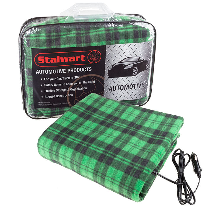 Electric Car Blanket 12 Volt Plugs Into Car Lighter Keep Cold Weather SUV RV Heated Plaid Throw Image 3