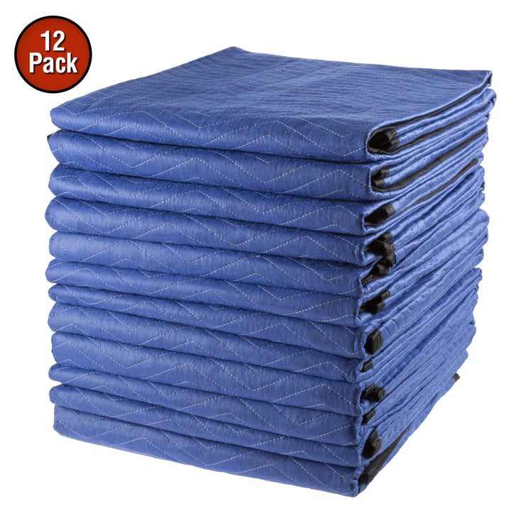 12 Moving Blankets 80x72 Inch Quilted Storage Blue Black Durable 40 lb Set Image 1