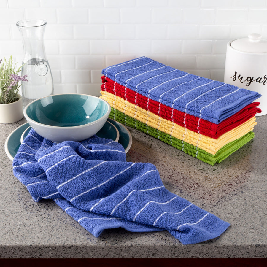 100% Cotton 16 Pack Dish Wash Cloth or 8 Pack Hand Towel Set Absorbent Kitchen Chevron Weave Image 1