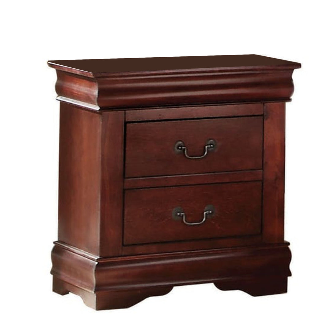 Wooden Nightstand with Two Drawers, Cherry Brown- Saltoro Sherpi Image 2