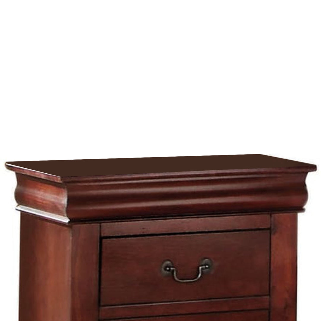 Wooden Nightstand with Two Drawers, Cherry Brown- Saltoro Sherpi Image 3