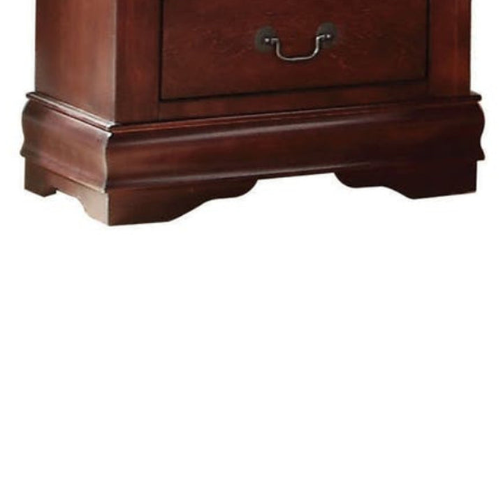 Wooden Nightstand with Two Drawers, Cherry Brown- Saltoro Sherpi Image 4