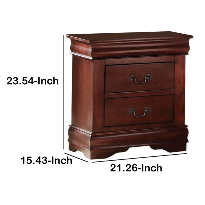 Wooden Nightstand with Two Drawers, Cherry Brown- Saltoro Sherpi Image 6