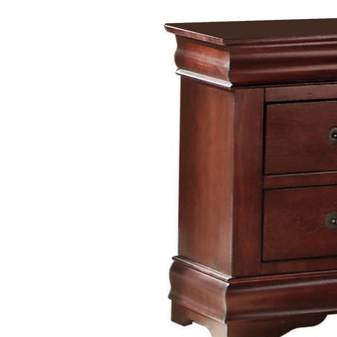 Wooden Nightstand with Two Drawers, Cherry Brown- Saltoro Sherpi Image 5