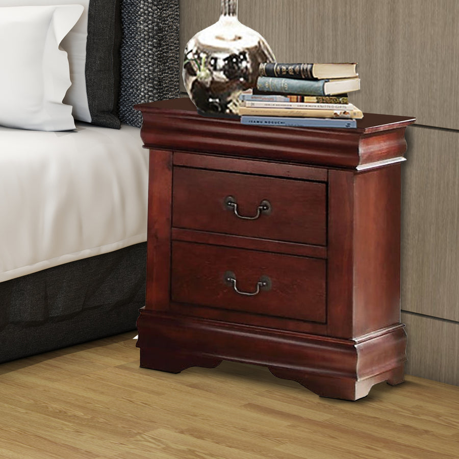 Wooden Nightstand with Two Drawers, Cherry Brown- Saltoro Sherpi Image 1