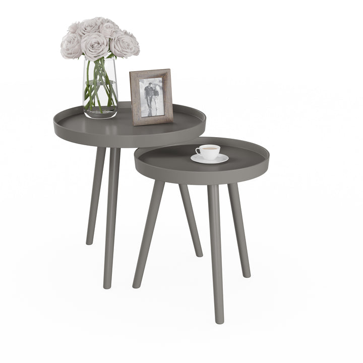 Set of 2 Round Nesting Tables Rimmed End Tables Home Decor Night Stands Accent Tables Image 1