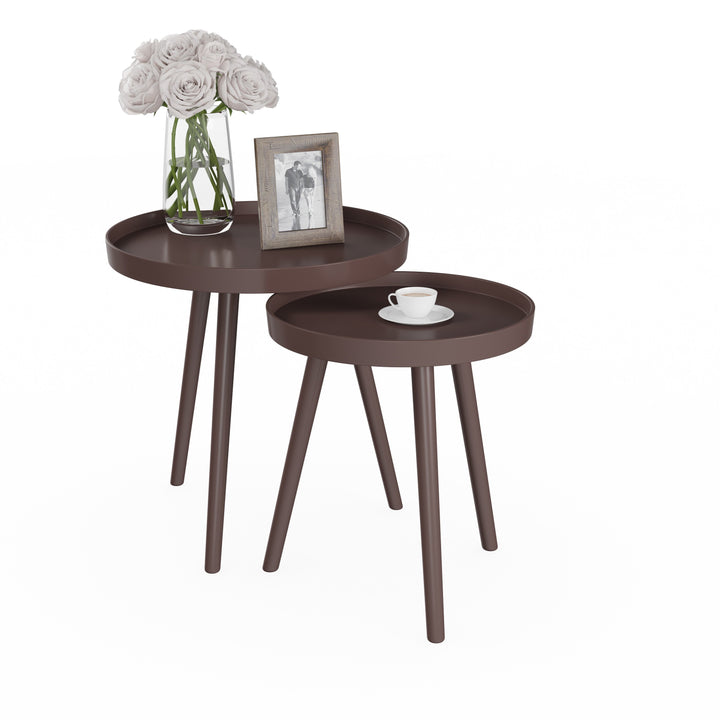 Set of 2 Round Nesting Tables Rimmed End Tables  Night Stands Accent Tables Image 4