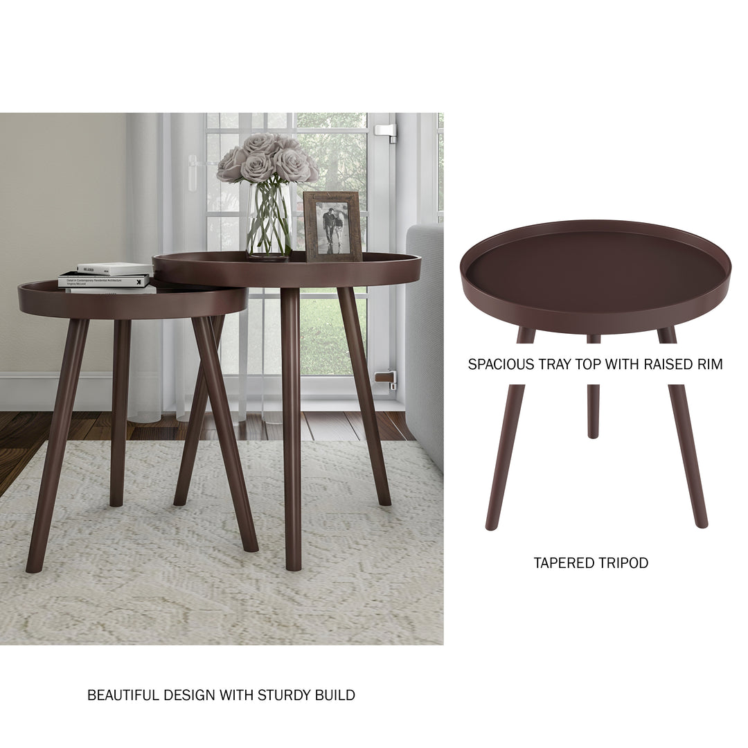 Set of 2 Round Nesting Tables Rimmed End Tables  Night Stands Accent Tables Image 7