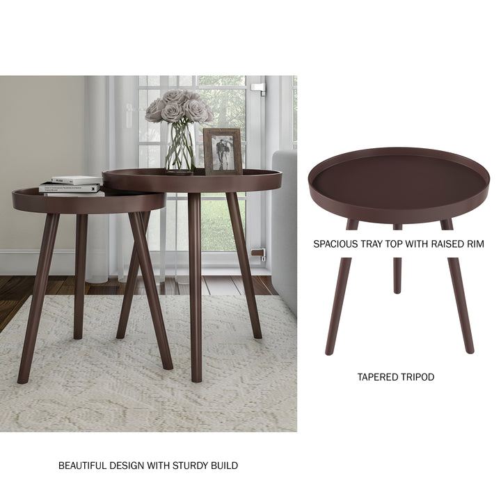 Set of 2 Round Nesting Tables Rimmed End Tables  Night Stands Accent Tables Image 7