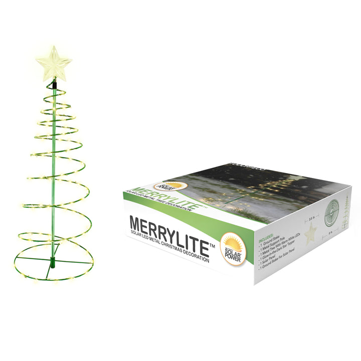 MERRYLITES Solar LED Christmas Tree Warm White Weather Resistant Steel Frame Image 4