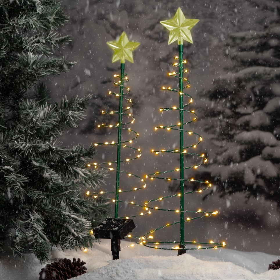 MERRYLITES Solar LED Christmas Tree Warm White Weather Resistant Steel Frame Image 2