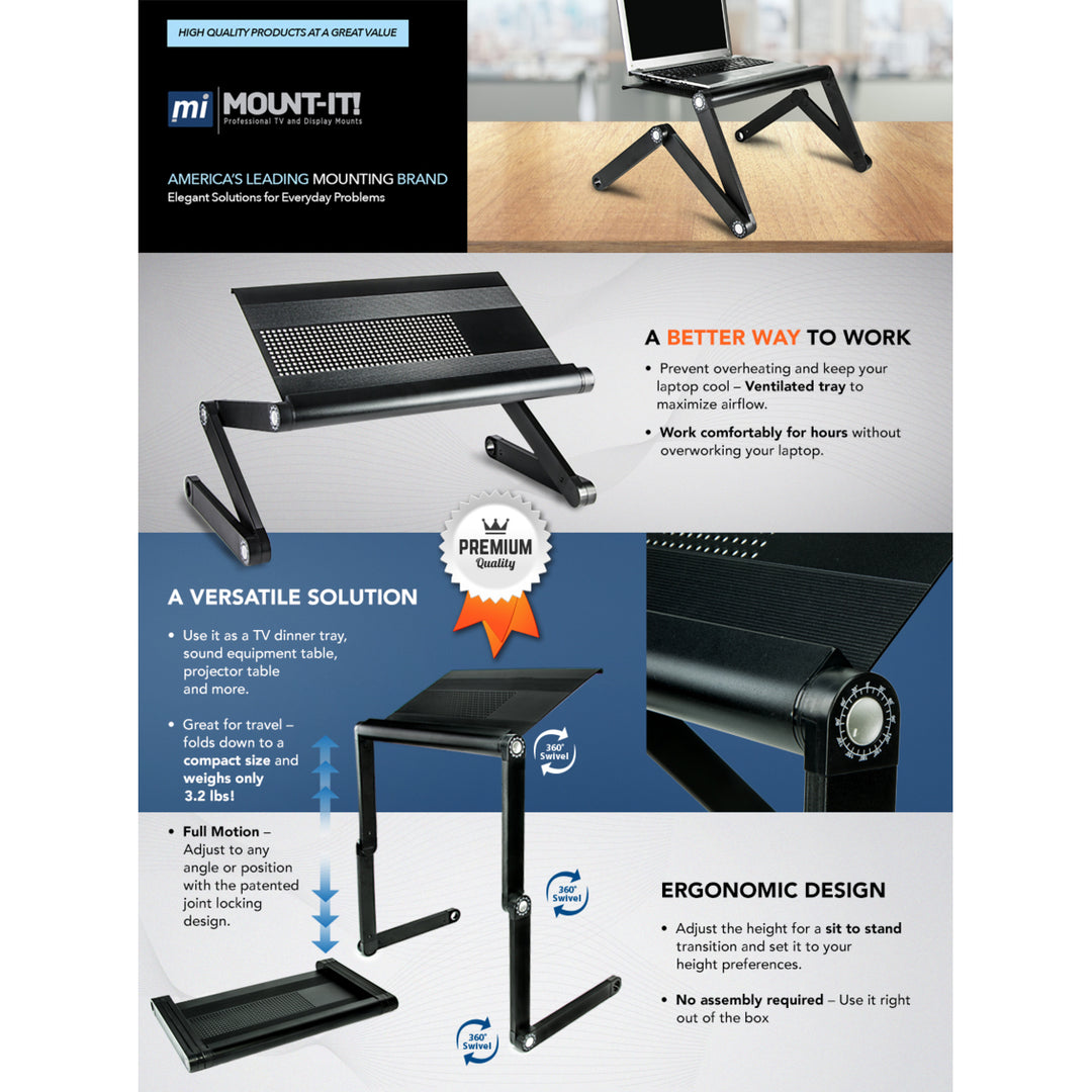 Mount-It! Ergonomic Laptop Stand, Adjustable Vented Laptop Table, Portable and Lightweight, Multifunctional for Work, Image 1