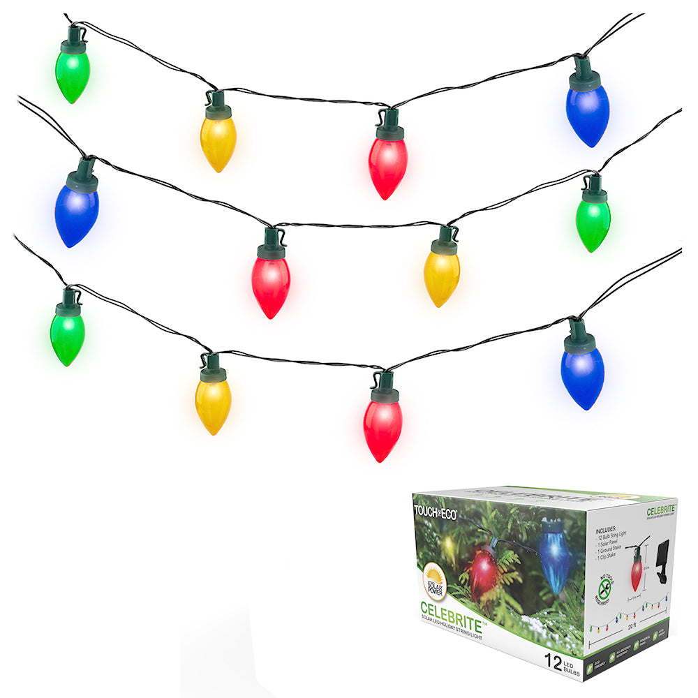 Touch Of ECO Solar LED String Lights 20ft Multi-Colored Outdoor Holiday Bulbs Image 2