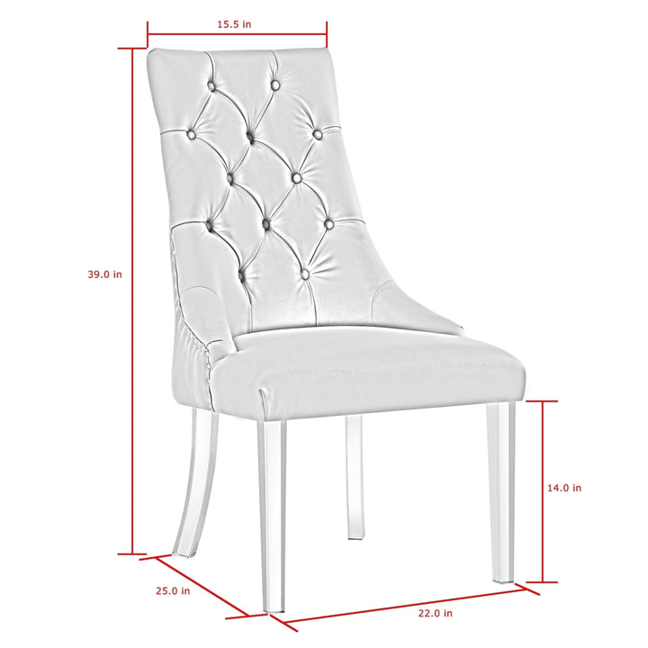 Hester Dining Chair-Set of 2-Armless-Acrylic Leg-Button Tufted-Nailhead Trim-Inspired Home Image 12