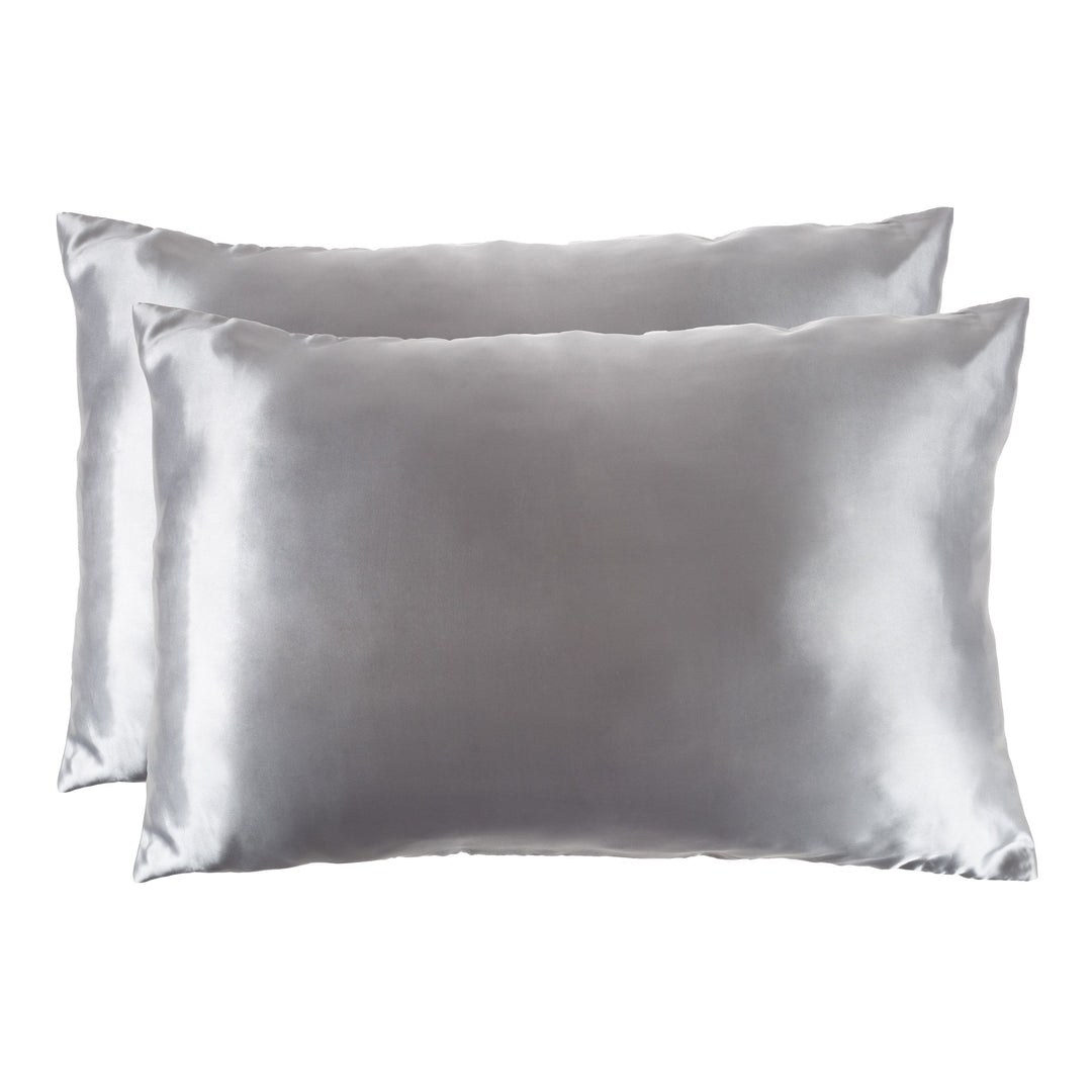 Set of 2 King Size Satin Microfiber Pillowcases Hidden Zipper Soft Silver White Image 1