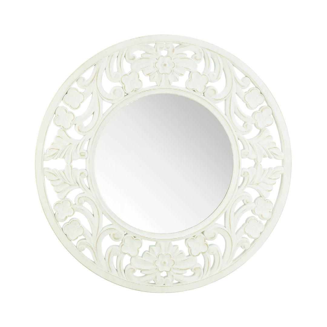 CARVED ROUND WHITE WALL MIRROR Image 1