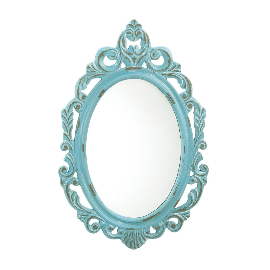 DISTRESSED BABY BLUE WALL MIRROR Image 1