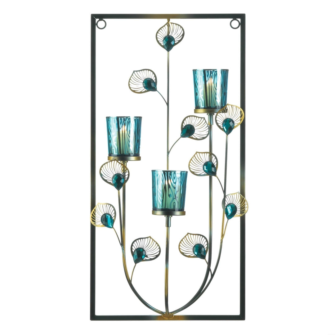 PEACOCK THREE CANDLE WALL SCONCE Image 1