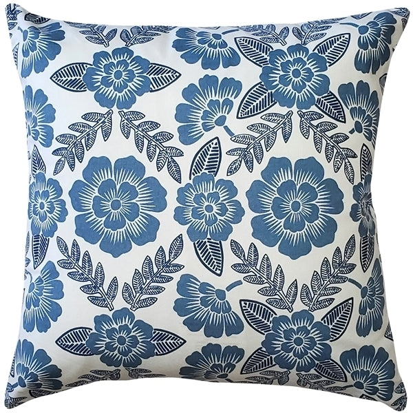 Pillow Decor Avens Blue Floral Throw Pillow 17x17 Cotton Decorative Cushion Image 1