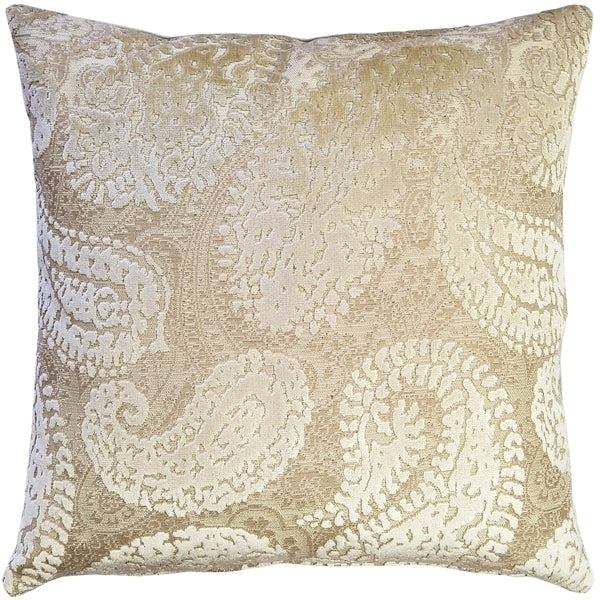 Pillow Decor Rochelle Vanilla Paisley Velvet Pillow 20x20 Square Beige Back Image 1