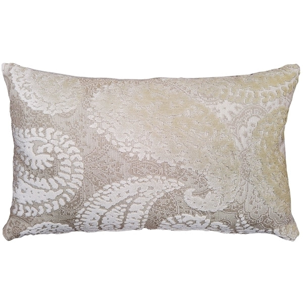 Pillow Decor Rochelle Vanilla Paisley Velvet Pillow 12x20 Rectangular Soft Cream Image 1