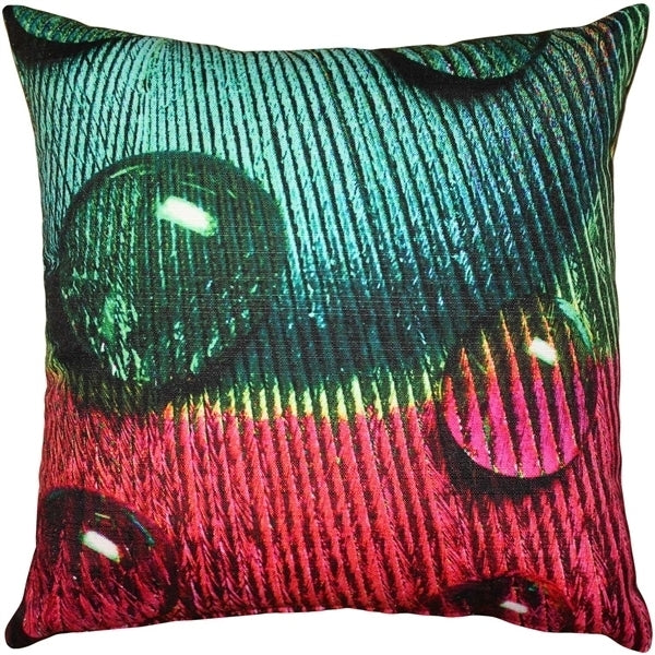 Pillow Decor Peacock Splash Throw Pillow 20x20 Teal and Pink Poly-Linen Image 1