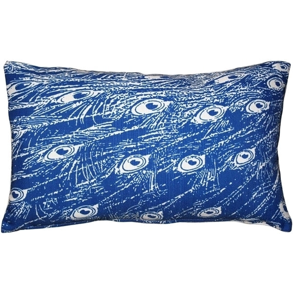 Pillow Decor Peacock Blue Relief Throw Pillow 12x20 Poly-Linen Indoor Outdoor Image 1