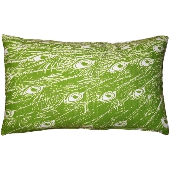 Pillow Decor Peacock Green Relief Throw Pillow 12x20 Poly-Linen Indoor Outdoor Image 1