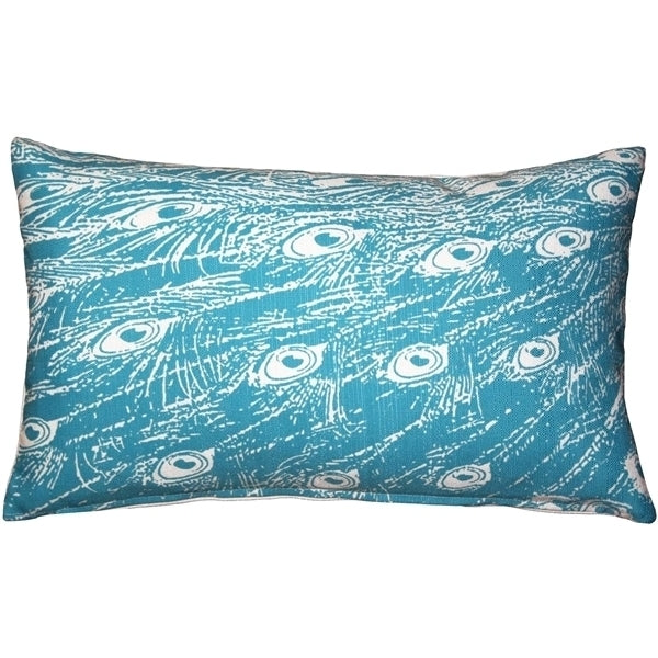 Pillow Decor Turquoise Peacock Relief Throw Pillow 12x20 Indoor Outdoor Poly-Linen Image 1