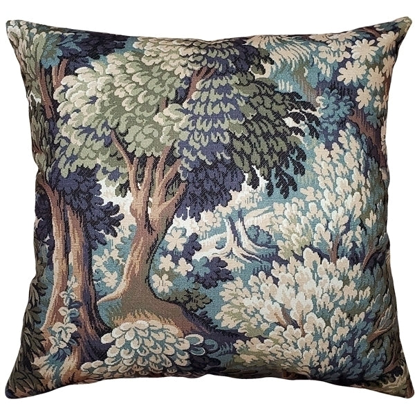 Pillow Decor Somerset Woods 24x24 Throw Pillow Cotton Green Blue Cream Image 1