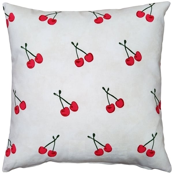 Pillow Decor Cherry Rain Cotton Throw Pillow 17x17 Red Cherry Print Fabric Image 1