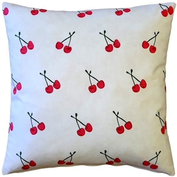 Pillow Decor Cherry Rain 20x20 Cotton Print Throw Pillow Red Green Floral Design Image 1