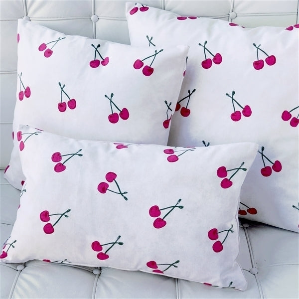 Pillow Decor Cherry Rain Cotton Throw Pillow 17x17 Red Cherry Print Fabric Image 3