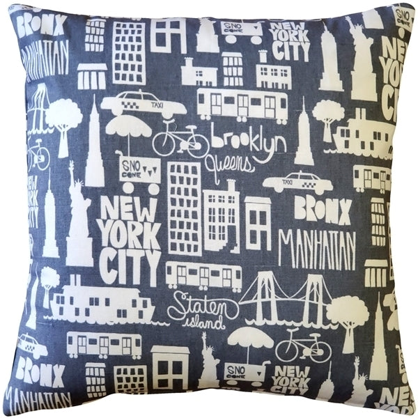 Pillow Decor York City Throw Pillow 17x17 Cotton Off-White Gray Print Image 1